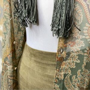 Ralph Lauren Black Label Olive Goat Suede Ruffle Pencil Skirt